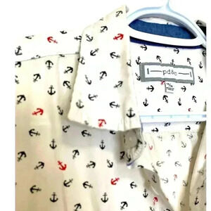 pd&c nautical motif, short-sleeved button-down, 100% cotton blouse
